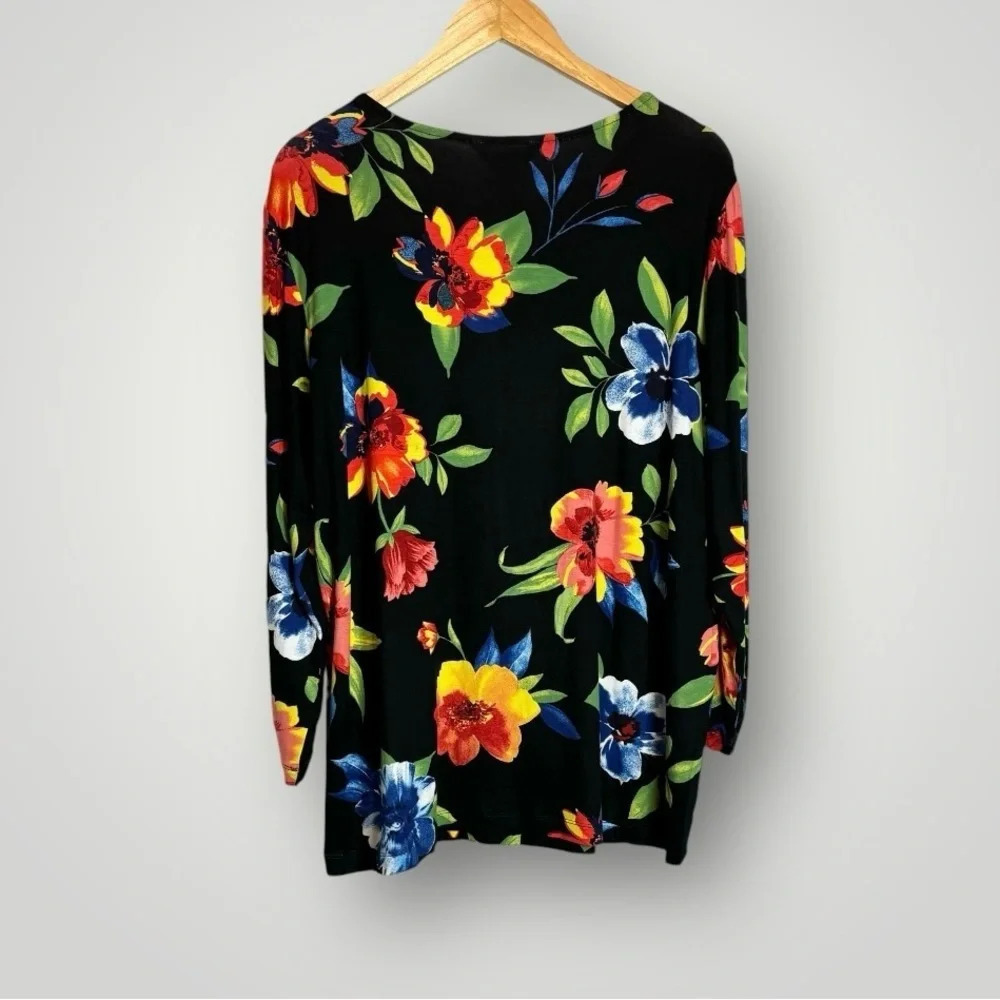 Ali Miles | Knit Tropical Floral Print Tunic Round Neck High Low Hem - Picture 6 of 9